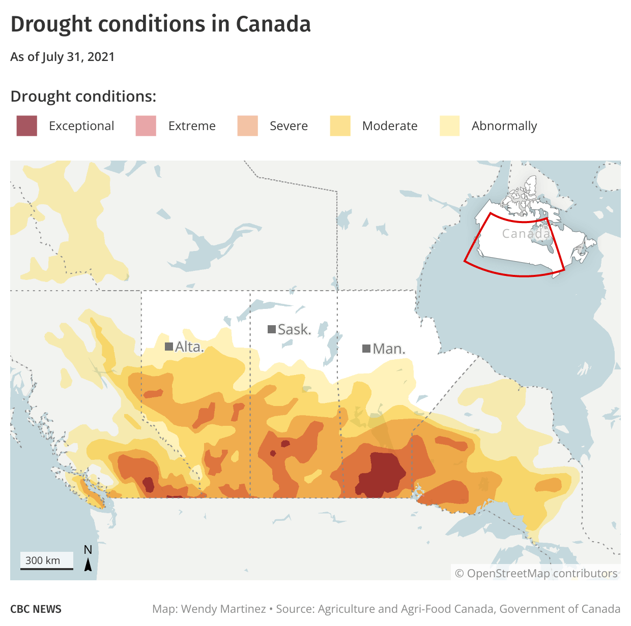 Drought map in Canada